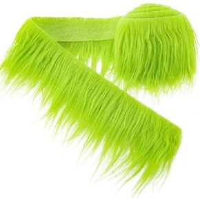 Sukh Shaggy Faux Fur Fabric - 2x60 inch Green Faux Fur Trim Precut Fabric Strips Soft Plush Fabric Fur Patches for Fuzzy Craft Christmas Tree Trim Ribbon Gnome Beard Cosplay Costume