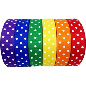 30 Yards (6 X 5yd) 7/8 Inch Polka Dots Grosgrain 6 Colors Ribbon