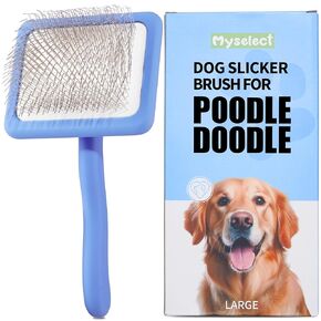 Poodle & Doodle Slicker Brush for Dematting, Large Long Pin Wood Dog Slicker Brush for Grooming, Keep Mats Free for Poodle Doodle Goldendoodles & Any Doodle Mix Long Curly Haired Dogs, Fluff Detangle