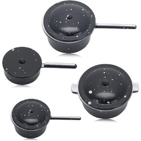 TIESOME Dollhouse Kitchen Cookware Set, 4Pcs Miniature Metal Pots and Pans Dollhouse Decoration Accessories Kitchen Accessories Party Supplies for Dollhouse Decors