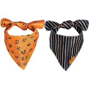 Remy+Roo Dog Bandanas - 2 Pack | Halloween Jack Set | Premium Durable Fabric | Patented Shape | Adjustable Fit | Multiple Sizes Offered (Small)