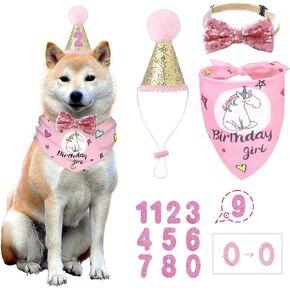 BANMODER Dog Birthday Bandana,Multi Size Square Scarf,Dog Birthday Hat with Numbers,Dog Girl Birthday Party Supplies for Large X-Large Dogs