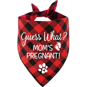 NTKIO Funny Red Plaid Cotton Pet Dog Pregnancy Announcement Bandana, Guess What My Mom is Pregnant, Gender Reveal Photo Prop Scarf for Pet Dog Master Lovers Owner Gift in Kuwait
