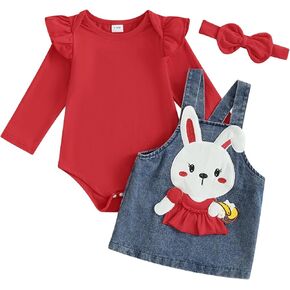 4th of July Baby Girl Outfits American Flag Clothes Ruffle Sleeve Romper Star Stripe Suspender Skirt Overalls Dress