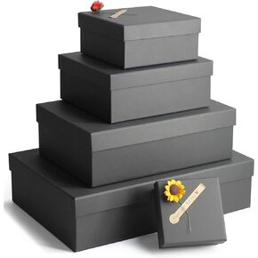 Black Gift Boxes, a Set of 5 Gift Boxes with Lids for Presents, Pre-Wrapped Boxes for Gifts, Sturdy Present Box for Birthdays, Anniversaries, Christmas, Festivals or Special Celebration