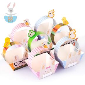 Naler 10 Pieces Mini Paper Easter Baskets DIY Bunny Baskets Gift Candy Treat Boxes with Handle for Easter Egg Hunt Party Supplies Easter Decorations