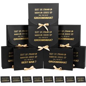WLUSEAXI 8Pack Groomsmen Proposal Box with Groomsmen Cards, 10.6x7.9x3.1 Inch Groomsmen Gift Box with Ribbon, Will You be My Groomsman Box Best Man Proposal Box for Groomsmen Gifts Set of 8