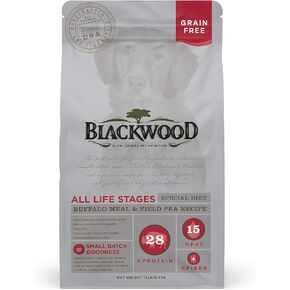 بلاكوود أغذية الحيوانات الأليفة 22357 لجميع مراحل الحياة، نظام غذائي خاص، خالي من الحبوب، وجبة الجاموس ووصفة البازلاء الميدانية، 15 رطل. in Kuwait