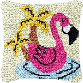 Yglnden Latch Hook Kit Pillow DIY Throw Cover Crochet Needlework Colour Printed Canvas Decor for Kids Adults (Bird D:43x43cm/17 X17)