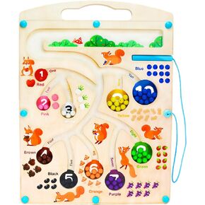 Magnetic Color and Number Maze - Montessori Wooden Color Matching Learning Counting Puzzle Board - Toddler Fine Motor Skills Toys for Boys Girls 3 4 5 Years Old