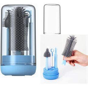 Travel Baby Bottle Brush Set with Liquid Silicone Bottle Brush，Nipple Brush，Straw Cleaner Brush，Baby Bottle Soap Dispenser for Baby Bottle Cleaning, Gift for Newborn Mothers, Cobalt Blue