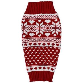 Red Fair Isle Turtleneck Sweater for Small Dogs & Cats Knitwear, Medium M Back Length 12"