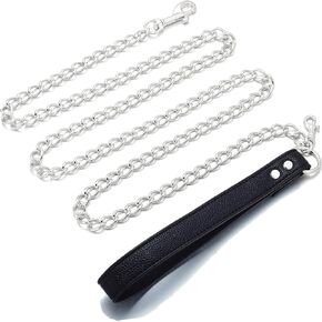 Jewelry Kingdom 1 Dog Chain Leash - Sturdy and Chew-Resistant Tie Out Chain Comfortable Leather Handle Suitable for All Dog Breeds Outside Hold Chain Leash(Gold Chain, 10MM, 5.3ft)