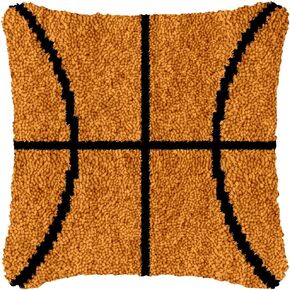 Latch Hook Kits Pillow Basketball Printed Canvas DIY Cushion Crochet Yarn Needlework Hook Latch Kit Embroidery Pillowcase Rug Cover Home Sofa Decoration Sports Lover Gift 43x43cm