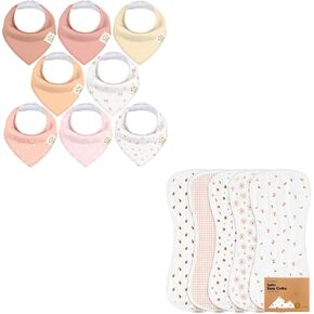 8-Pack Organic Baby Bandana Drool Bibs for Girls and 5-Pack Muslin Burp Cloths Baby Boy, Girl - Baby Bibs for Baby Girls, Organic Baby Burp Cloth, Soft Cotton Bandana Bibs in Kuwait
