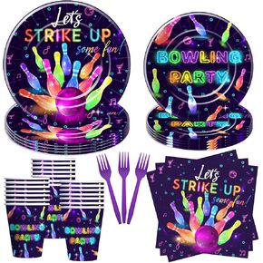 YJRJSC Bowling Birthday Party Supplies - Bowling Party Decorations Tableware, Paper Plate, Cup, Napkin, Fork, Strike Up Some Fun Bowling Ball Birthday Baby Shower Decorations Dinnerware | Serve 24