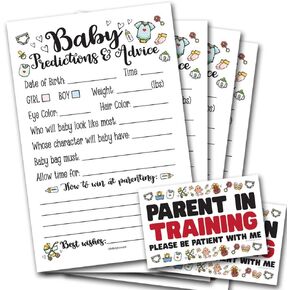 50 Baby Prediction and Advice Cards for Baby Shower | Parent in Training Stickers, Gender Neutral | Gender Reveal Shower Activity