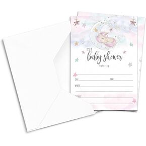 Paper Clever Party Whimsical Unicorn Invitations for Girls Baby Shower, Blank 5x7 Invite Card Set, 25 Pack