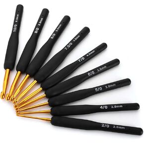 9Pcs Crochet Hook Set 2.0mm to 6.0mm Knitting & Crochet Supplies with Ergonomic Handle Crochet Hooks Kit for Arthritic Hands Sweater Sewing Thread Black Handle Craft Accessories Knitting Tools