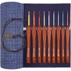 Aeelike 9pcs Wooden Crochet Hooks, 2mm to 6mm Crochet Hook Set Lightweight Aluminum Crochet Needles with Wooden Handle, Portable Crochet Hooks Sets for Beginners Adults with Roll Bag