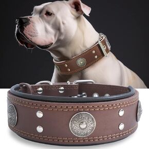 Leather Dog Collar, 2 inches Wide Heavy Duty Genuine Leather Collars, Handmade, Soft, and Luxury, Eye-catching Best Choice for Large and Medium Breed Dogs, Black 19.5-23.5 inches
