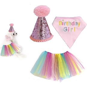 3 Pack Dog Tutus Skirt for Small Dogs Dog Birthday Outfit Girl -Pink Dog Birthday & Bandana Hat