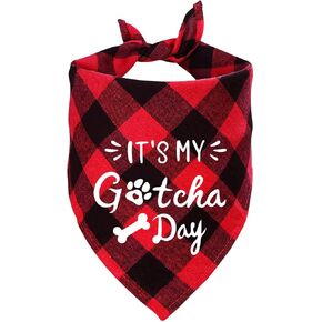 Ptzizi Funny Red Plaid Cotton Pet Dog Triangle Bandana Bibs, It's My Gotcha Day Small Medium Large Pet Dog Birthday Party Scarf Bib Accessories Gift for Pet Dog Lovers Gift in Kuwait