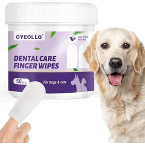 cyeollo Dog Dental Wipes for Teeth Cleaning Pet Finger Wipes Reducing Plaque & Tartar, Breath Freshener Disposable Gentle Cleaning & Gum Care Pet Wipes for Dogs Cats No-Rinse Toothbrush, 50 Counts