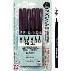 SAKURA Pigma Professional Brush Pens - Brush Tip Pens - Black Ink - Fine, Medium, Bold Sizes - 6 Pack
