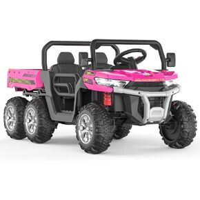 Ride On Dump Truck for Kids Ride On Car with Remote Control Electric UTV Vehicles with Electric Dump Bed, 4WD Power Ride-on 6 Wheels Ride On Toys for Boys Girls (Pink)
