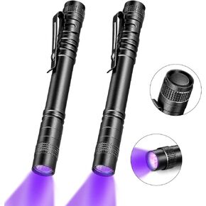 Honoson 2 Pieces UV Black Light Flashlight Small Blacklight Flashlights Pen Lights for Leak, Pet Urine, Hotel Inspection, Dry Stain and Dye Detector, 5.2 Inches Long