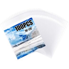 Patelai 100 Pcs Acid Free Clear Sleeves Storage Bags 16 3/8 x 20 1/8 Inch Resealable Plastic Self Adhesive Sealing Reclosable Crystal Cellophane Candy Bags for Photos Framing Mat Snacks Cookies