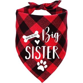 Ptzizi Funny Soon to Be Big Sister Red Plaid Cotton Triangle Pet Dog Bandana Bibs Scarf, Small Medium Large Girls Pet Dog Birthday Party Props for Pet Dog Lovers Gift in Kuwait