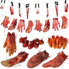 Halloween Blood Props Fake Scary Severed Hand Broken Body Parts for Haunted House Halloween Vampire Zombie Party Decorations Supplies (6pcs Body Parts)