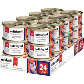 Solid Gold Wet Cat Food Pate for Adult & Senior Cats - Made with Real Chicken - High Protein Grain Free Wet Cat Food for Healthy Digestion, Skin and Coat & Sensitive Stomach - 3oz (12 Count)