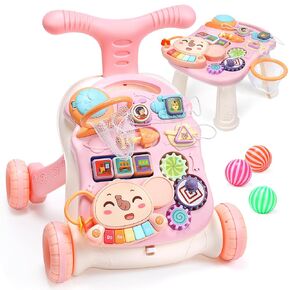 CUTE STONE Baby Walker for Girls, 2 in 1 Sit to Stand Learning Walker and Activity Center, Learning to Walk, Early Push Walking Toys for Toddler Infant