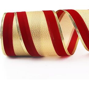 Christmas Ribbon for Wreath Bow Wrapping Gift, Velvet Red Gold Edge Ribbon for Gift Wrapping Party Supplies Decoration DIY 2.5" X 10 Yard Wired Winter Christmas Gold Red Velvet Wreath Ribbon in Kuwait