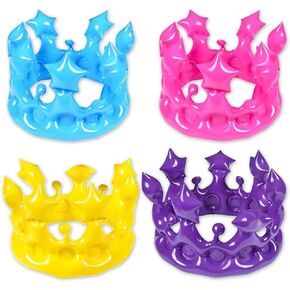 ArtCreativity Crown Inflates for Kids and Adults, Set of 4, Inflatable Crown Toys with Vibrant Colors, Princess Party Decorations, Fun Party Inflates, Kids’ Swimming Pool Toys, 4 Colors