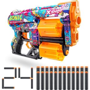X-Shot Skins Dread Sonic Hyper Spike Blaster with 24 Darts - Malice Skin by ZURU, Double Rotating Barrels, Air Pocket Dart Technology, Toy Foam Blaster for Kids, Teens and Adults