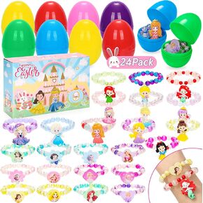 بيض عيد الفصح مع أساور الأميرة - 24 حشو بيض عيد الفصح مع 24 سوار أميرة ملون مفاجأة مجموعة ألعاب للفتيات لحفلات عيد الفصح، حشو سلة عيد الفصح، لوازم جوائز الفصل الدراسي in Kuwait