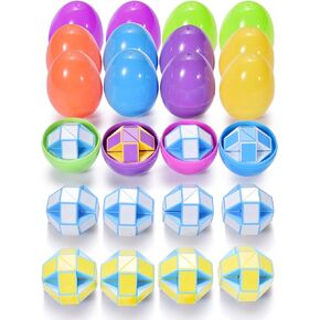 Ganowo 12 Pcs Easter Eggs Prefilled with Mini Snake Cube Blocks for Easter Basket Stuffers, Easter Egg Hunt, Easter Party Favors