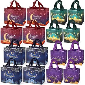 16PCS Ramadan Mubarak Reusable Gift Bags, Treat Bags with Handles, Assorted Sizes Ramadan Mubarak Party Bags, Multifunctional Non-Woven Ramadan Bags for Gifts Wrapping, Ramadan Kareem Party Supplies