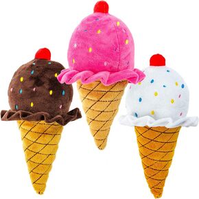 Plush Pet Toy 3 Assorted Ice Cream Cones with Squeakers Dog Chew Toy