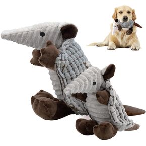 Squeaky Dog Toys, 12 Inch Plush Dog Toys, Stuffed Toys for Small Medium Large All Breed Sizes Dogs, Big Armadillo Animals Toy, Puppy Chew Toy with Clean Teeth, Brown