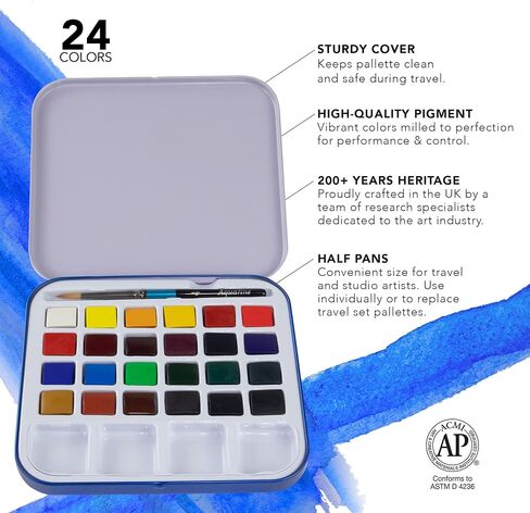 Daler-Rowney Aquafine Watercolor Paint Set, Shayda Campbell Artist Palette, Plastic Travel Set, 24 Half Pans, Assorted Colors, 1 Count in Saudi Arabia