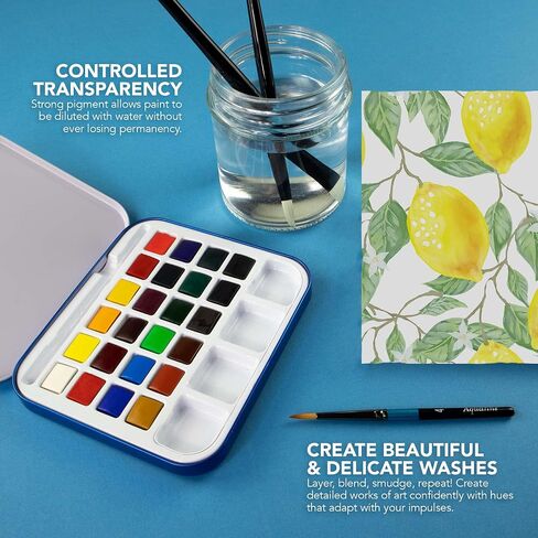 Daler-Rowney Aquafine Watercolor Paint Set, Shayda Campbell Artist Palette, Plastic Travel Set, 24 Half Pans, Assorted Colors, 1 Count in Saudi Arabia