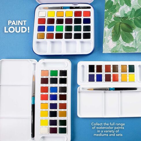 Daler-Rowney Aquafine Watercolor Paint Set, Shayda Campbell Artist Palette, Plastic Travel Set, 24 Half Pans, Assorted Colors, 1 Count in Saudi Arabia