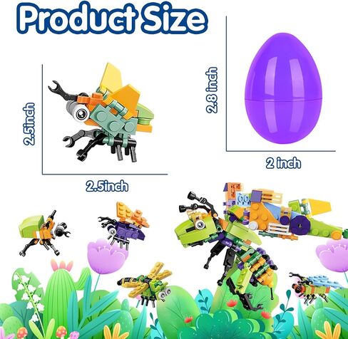 12 قطعة من بيض عيد الفصح المملوء مسبقًا مع مكعبات بناء الحشرات بالداخل للأطفال، 12 في 1 مكعبات بناء صغيرة للأطفال هدايا حفلات عيد الفصح، حشو حشو سلة عيد الفصح، صيد بيض عيد الفصح in Kuwait