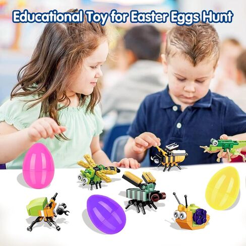 12 قطعة من بيض عيد الفصح المملوء مسبقًا مع مكعبات بناء الحشرات بالداخل للأطفال، 12 في 1 مكعبات بناء صغيرة للأطفال هدايا حفلات عيد الفصح، حشو حشو سلة عيد الفصح، صيد بيض عيد الفصح in Kuwait