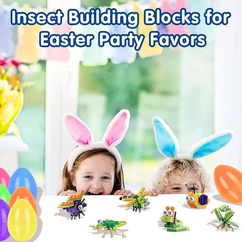 12 قطعة من بيض عيد الفصح المملوء مسبقًا مع مكعبات بناء الحشرات بالداخل للأطفال، 12 في 1 مكعبات بناء صغيرة للأطفال هدايا حفلات عيد الفصح، حشو حشو سلة عيد الفصح، صيد بيض عيد الفصح in Kuwait